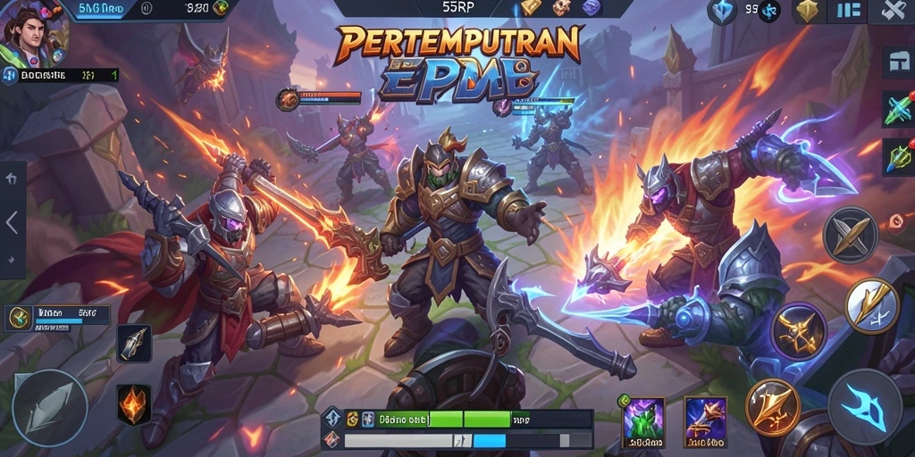 Screenshot gameplay 55RP menampilkan pertempuran tim yang seru.
