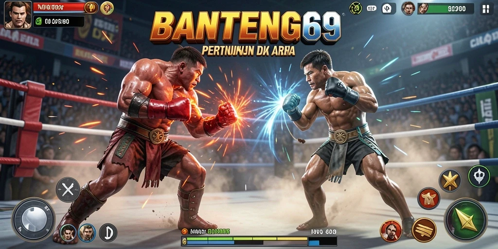 Tampilan menarik dari gameplay pertarungan di BANTENG69.