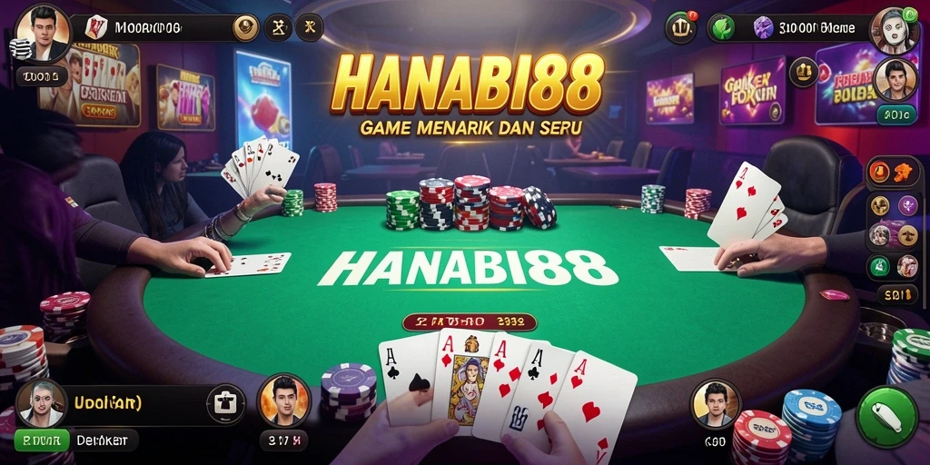 Screenshot menunjukkan aksi seru dalam permainan Poker HANABI88.