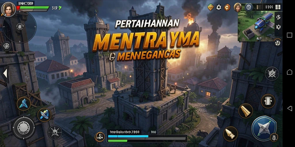 Gambar gameplay menampilkan menara pertahanan yang siap menghadapi musuh.