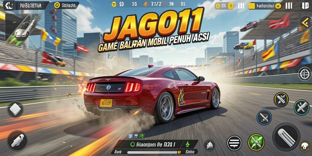Gameplay mendebarkan di JAGO11 dengan mobil balap beraksi.