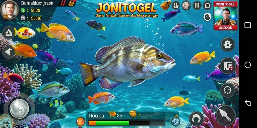 Tampilan gameplay seru JONITOGEL saat menembak ikan.