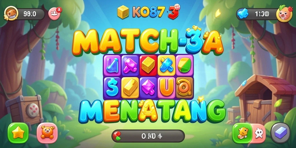 Tangkapan layar gameplay KO857 yang menunjukkan serunya mencocokkan elemen Match-3.