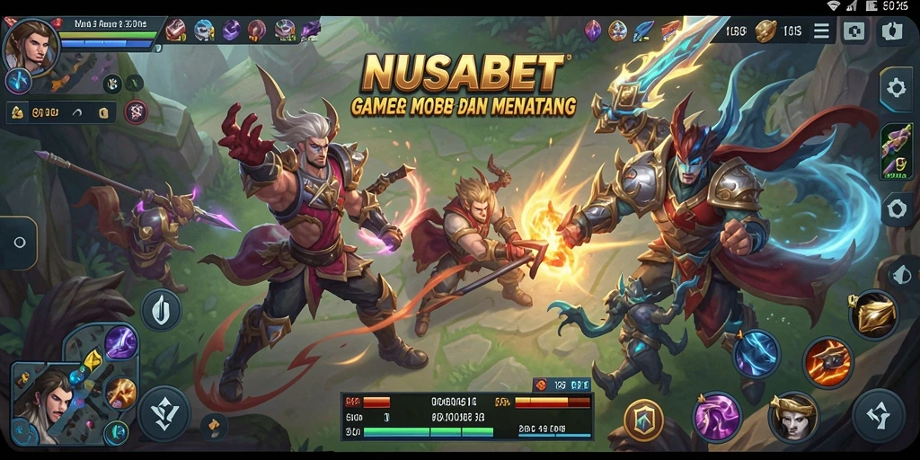 Screenshot NUSABET menunjukkan karakter bertarung di arena MOBA yang menarik.
