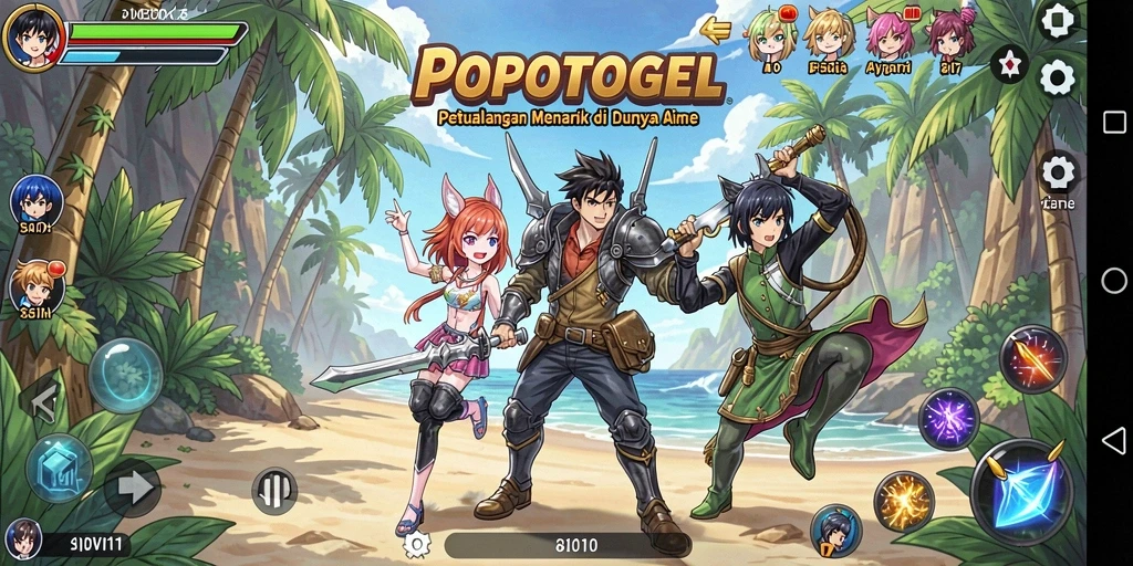 Screenshot menunjukkan karakter Anime dalam aksi pertarungan yang seru.