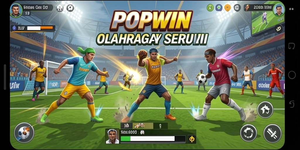 Screenshot gameplay POPWIN yang menunjukkan aksi olahraga yang mendebarkan.