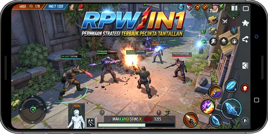 Tangkapan layar gameplay RPWIN1 menampilkan pertempuran strategi yang mendebarkan.