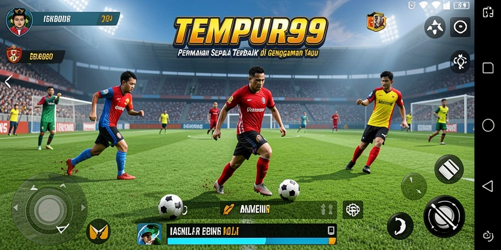 Gameplay menarik dalam TEMPUR99 menampilkan aksi sepak bola yang seru.