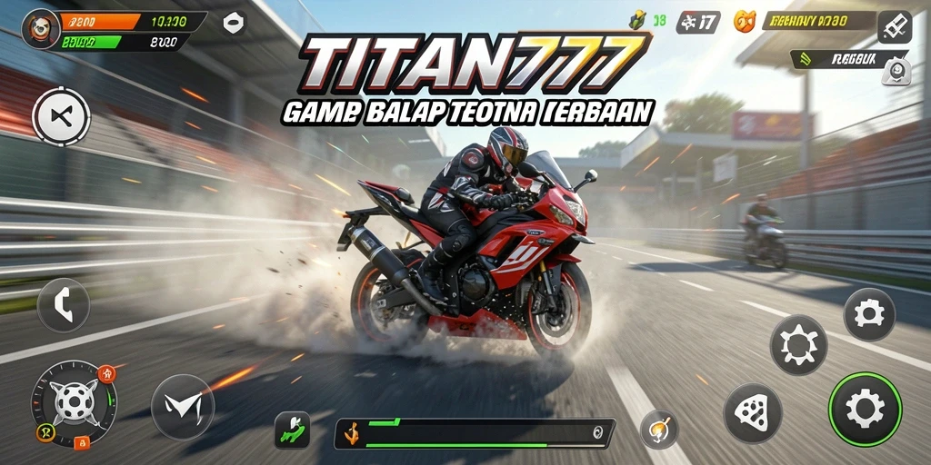 Screenshot gameplay TITAN777 yang menunjukkan balap motor yang seru dan menegangkan.